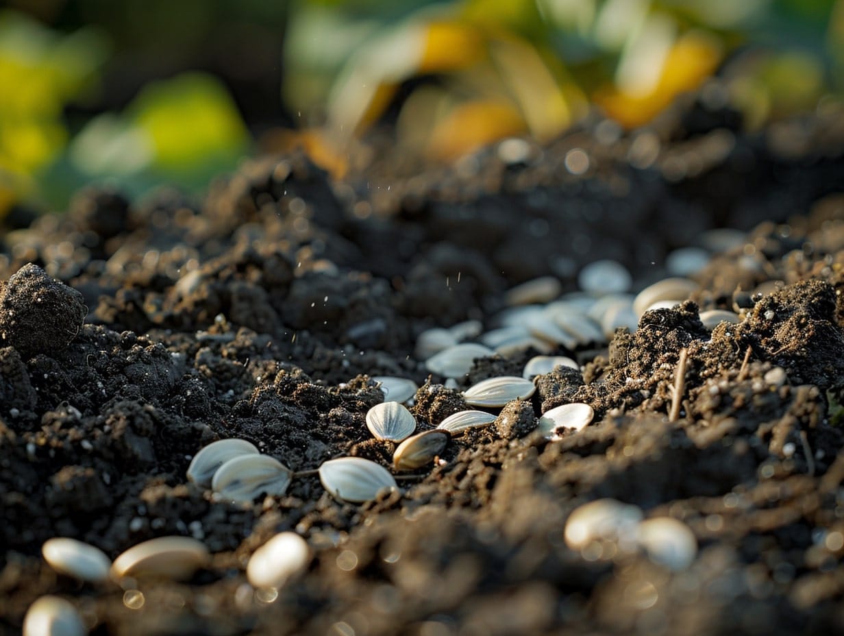 Seeds sprinkled on soil
