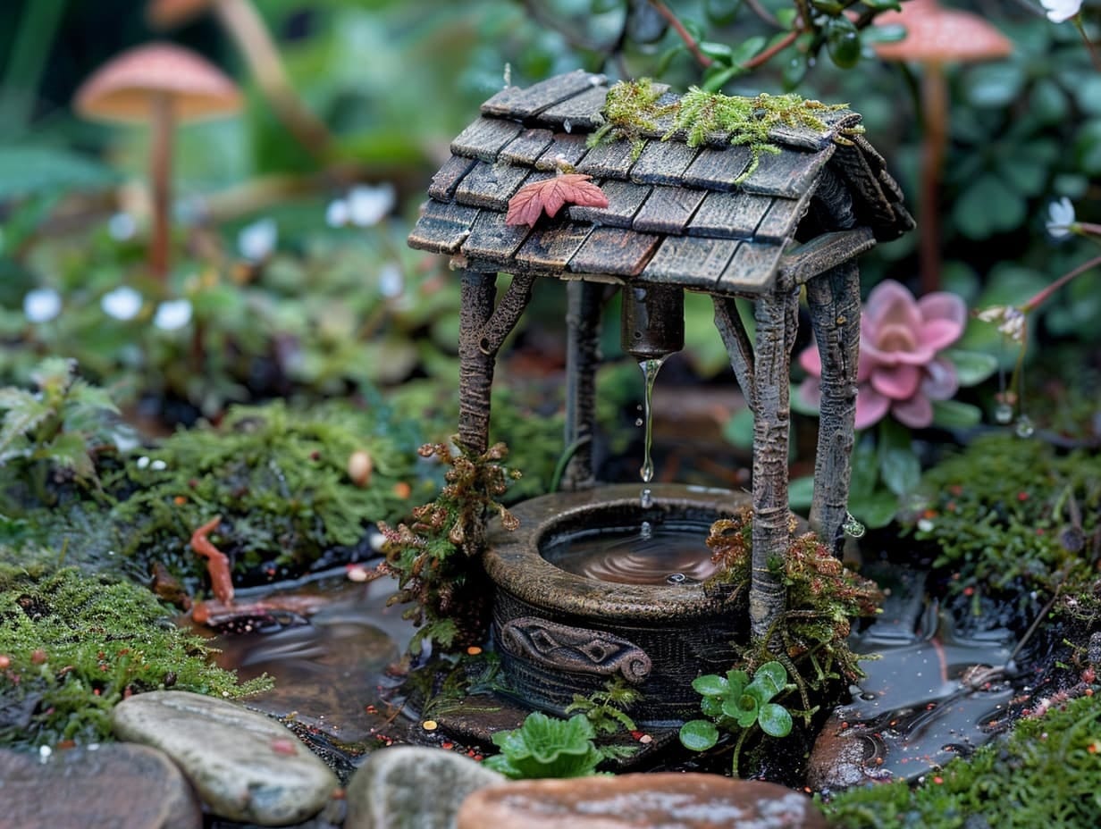 A fairy garden with a tiny wishing well