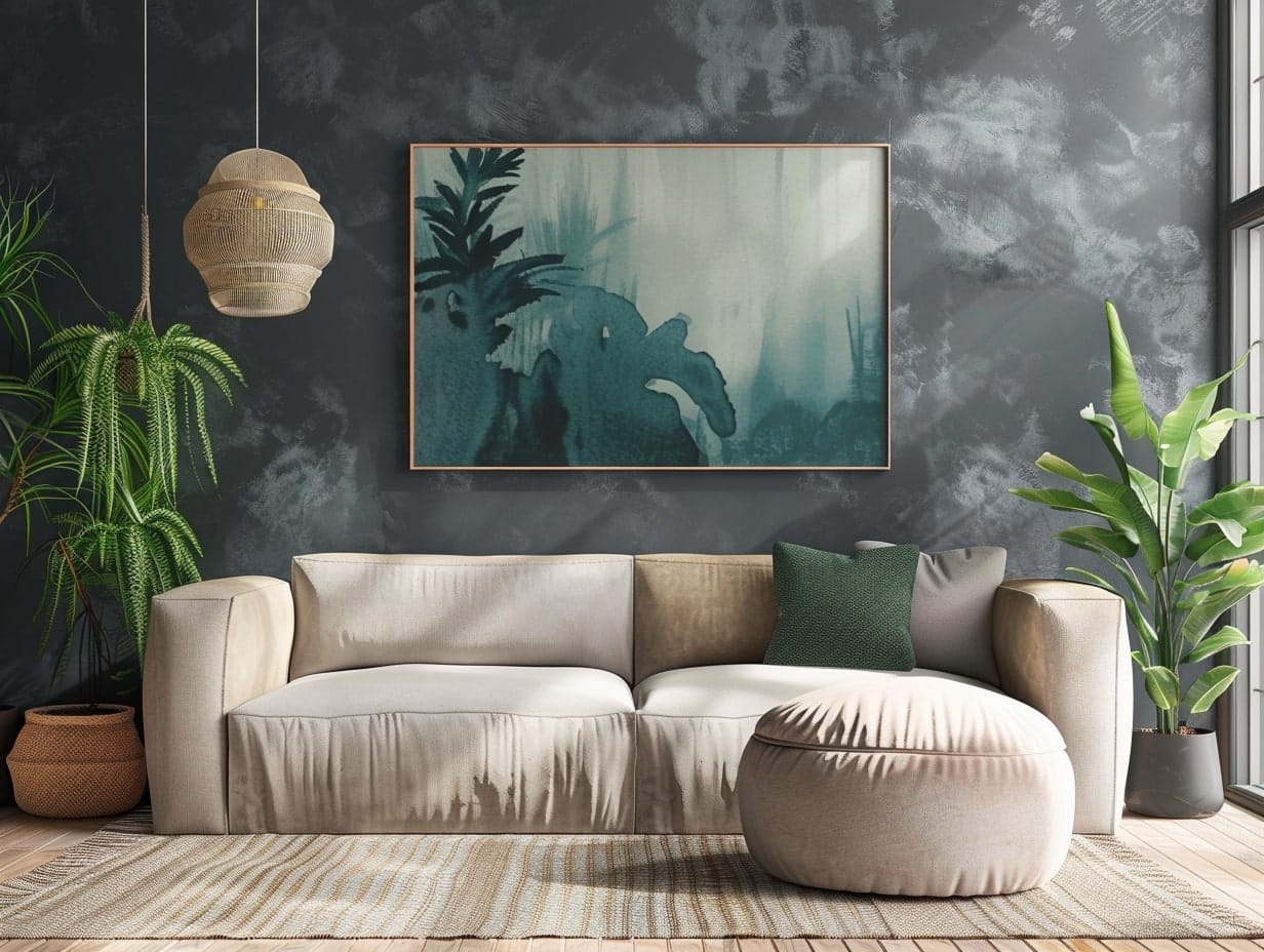 Plants used as decor pieces in a living room