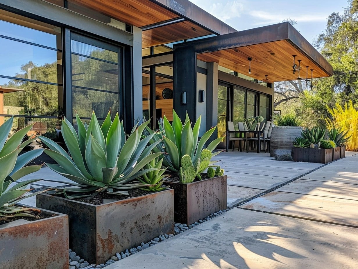 Large succulent plants in a backyard patio