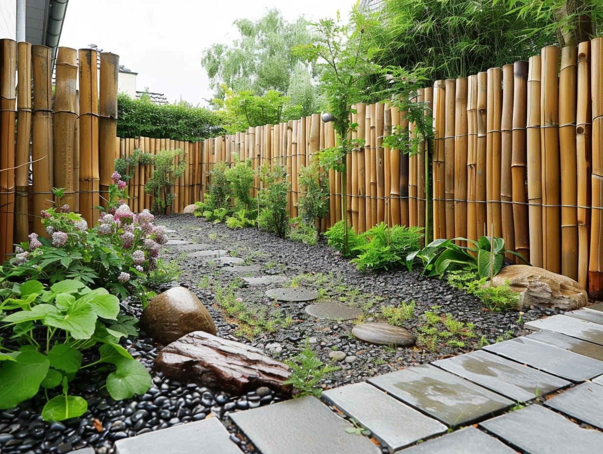 A garden fence made of bamboo