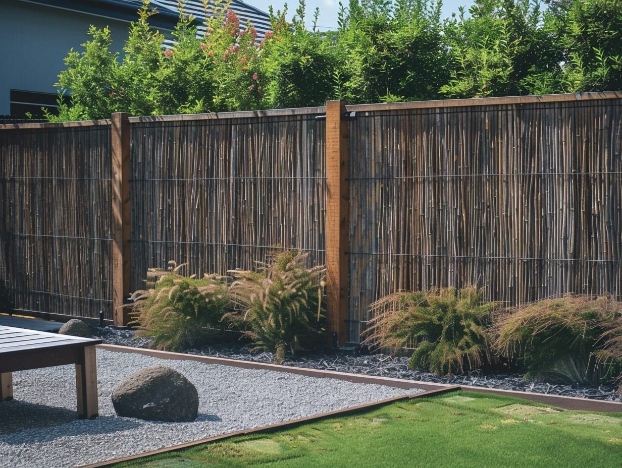 A brushwood fence with wooden frames