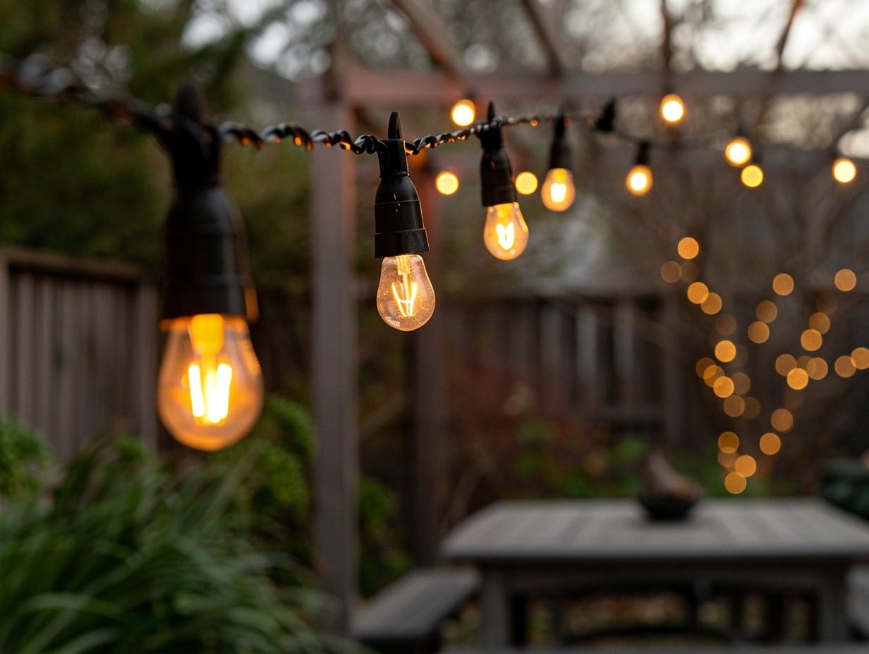 Bulb string lights hanging in a backyard