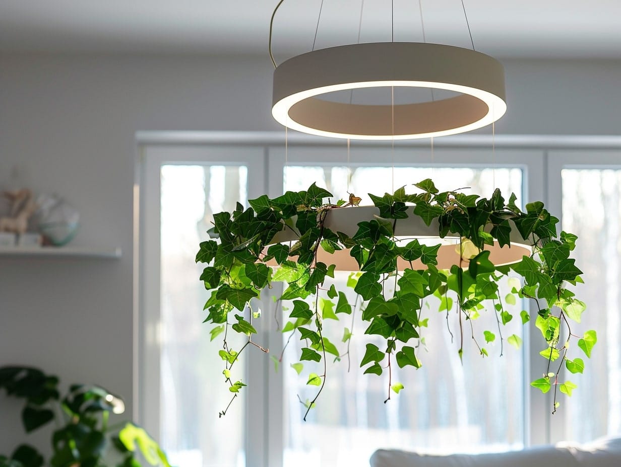 A chandelier with live plants