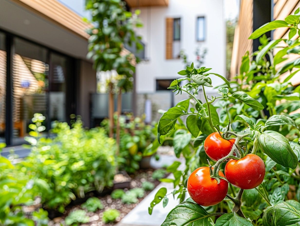 Companion planting with vegetables and herbs like tomato and basil