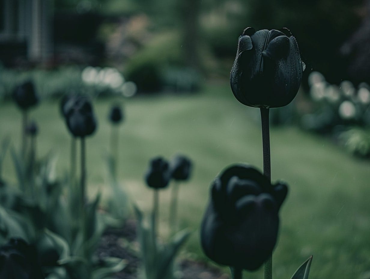 A garden with dark roses