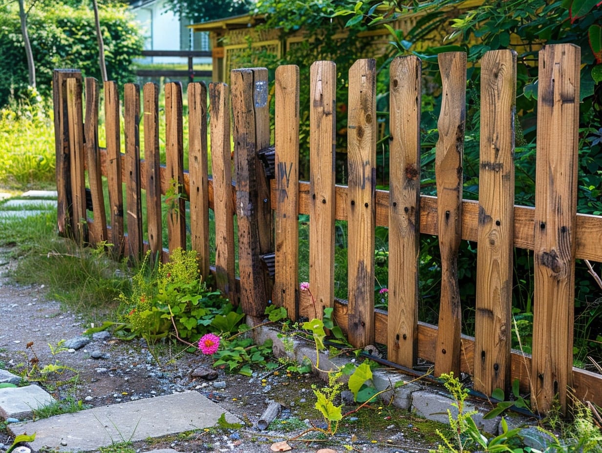 Multiple pallets lined to form a  decorative garden fence