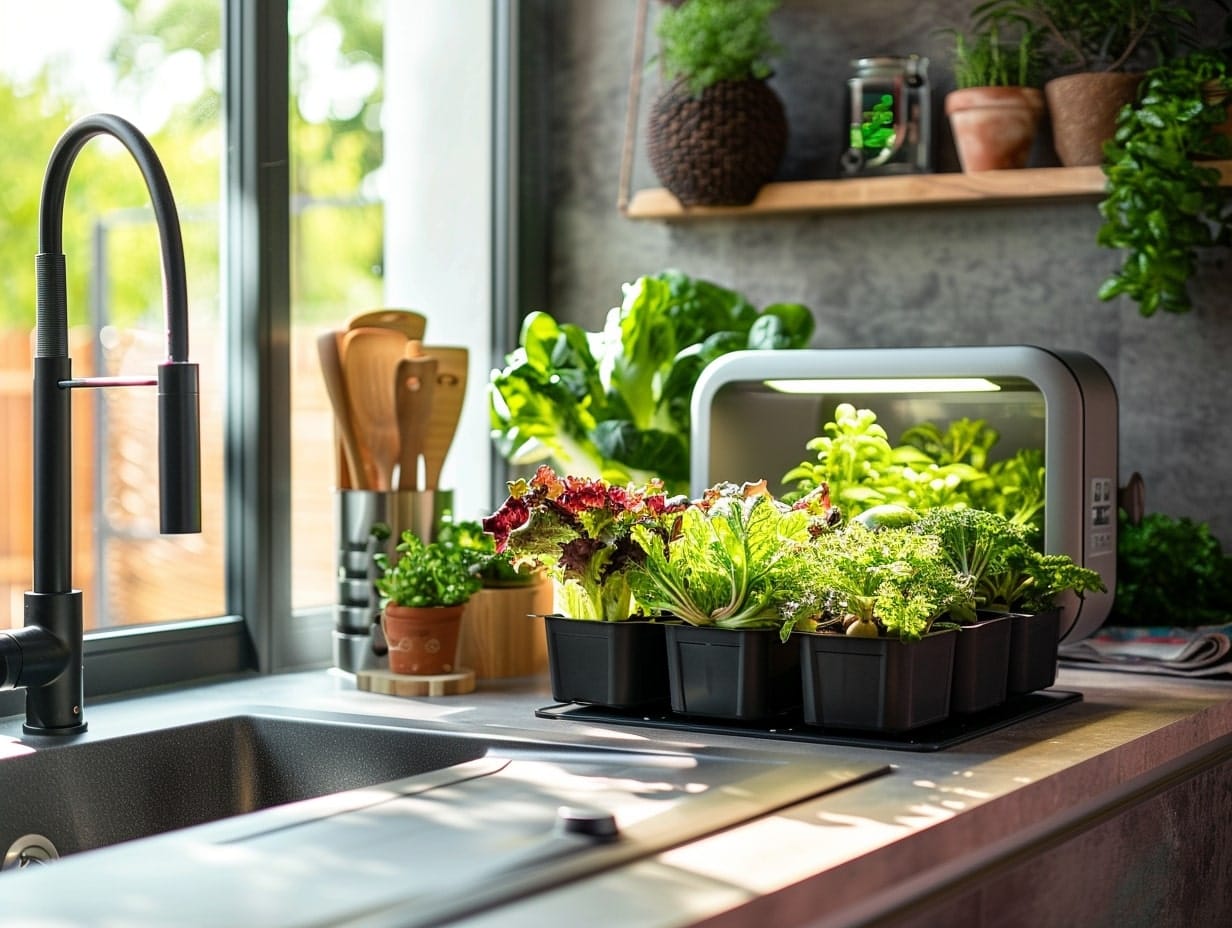 An edible garden incorporated into a kitchen setup