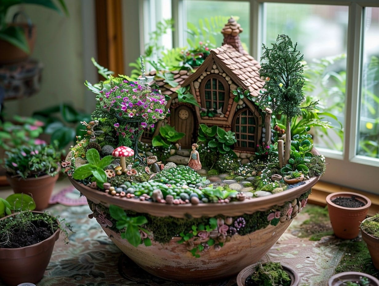 A fairy garden in a large pot