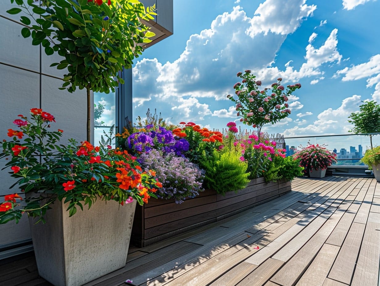 A rooftop flower garden