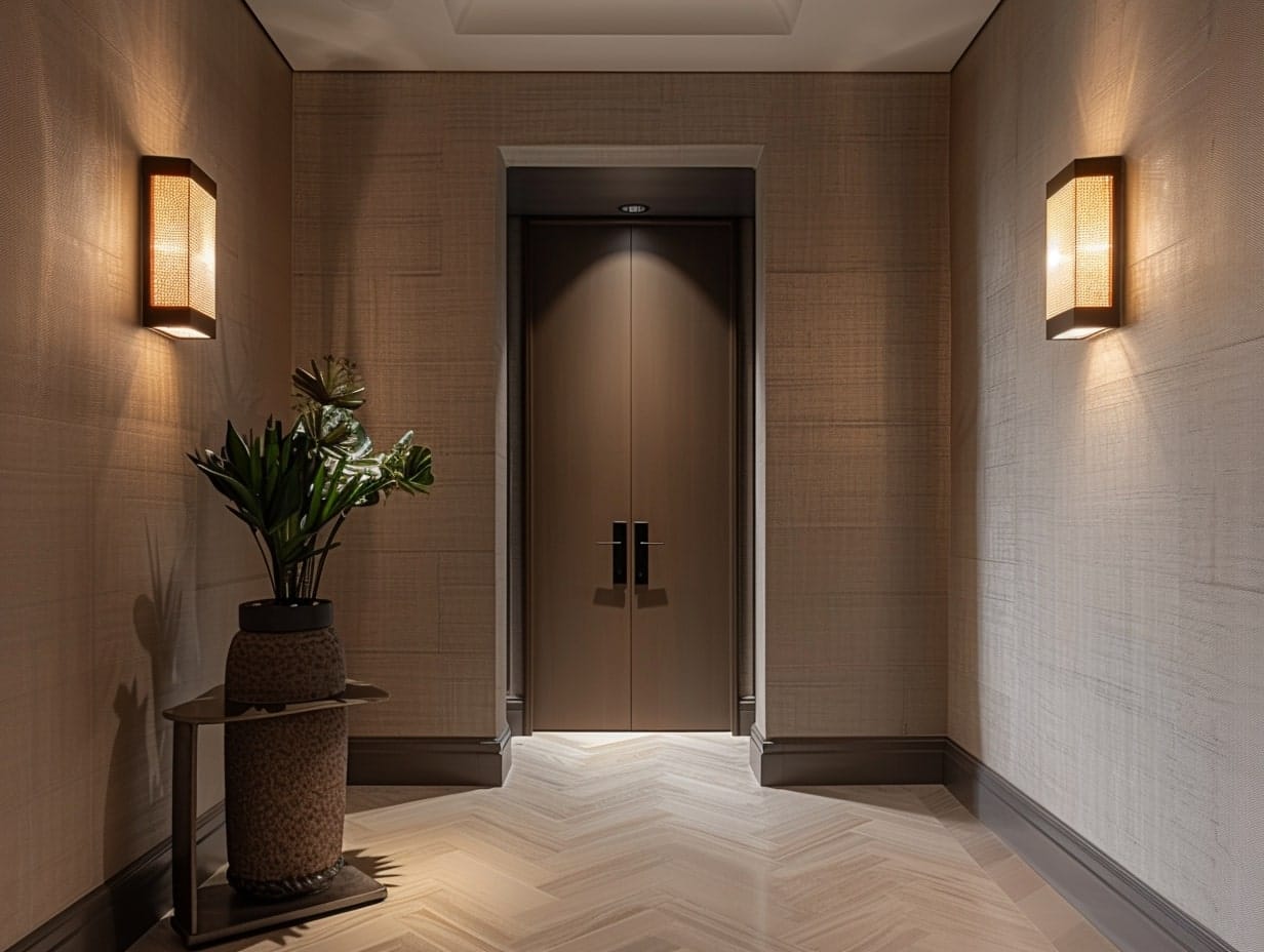 Modern wall sconces installed on a foyer wall