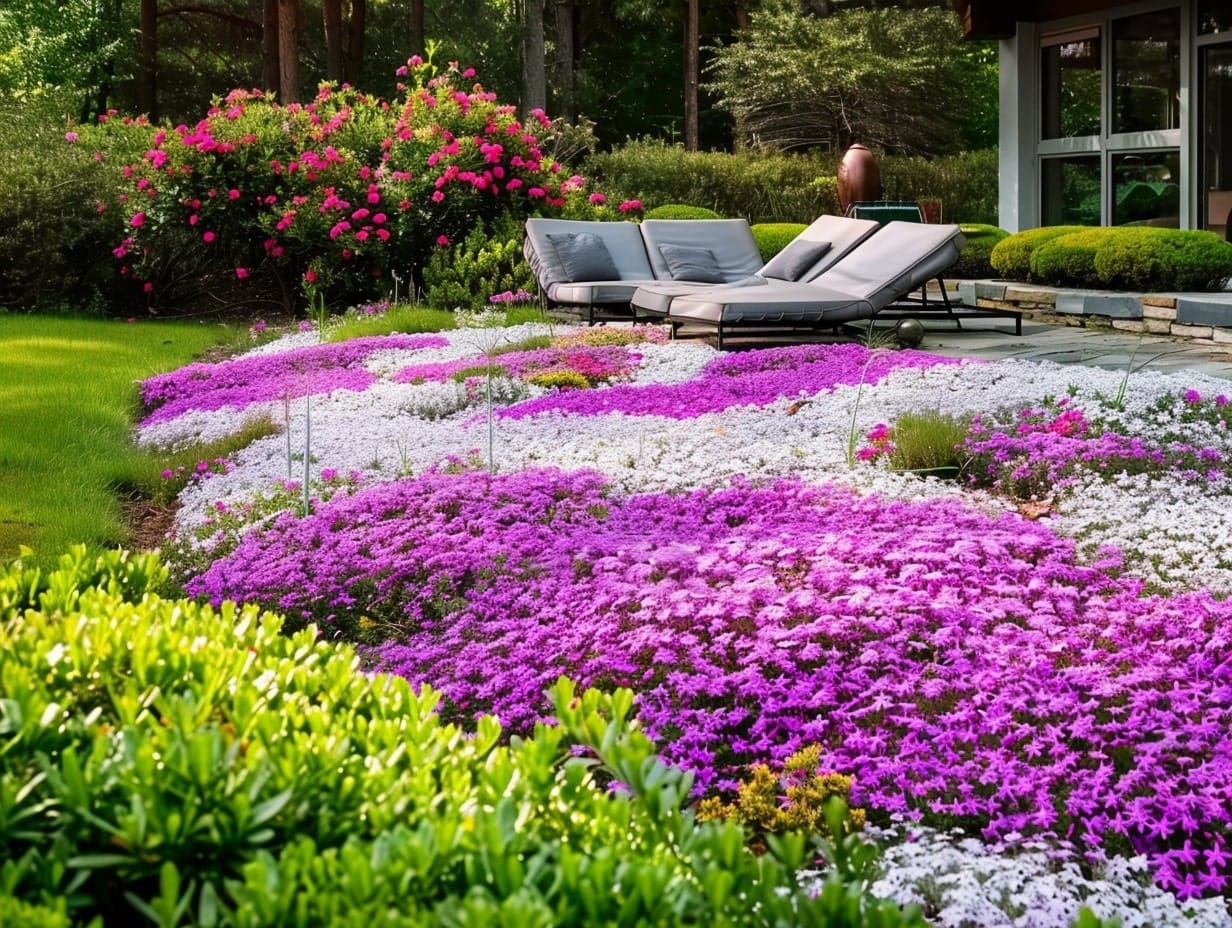 A lawn covered with ground-level flowers