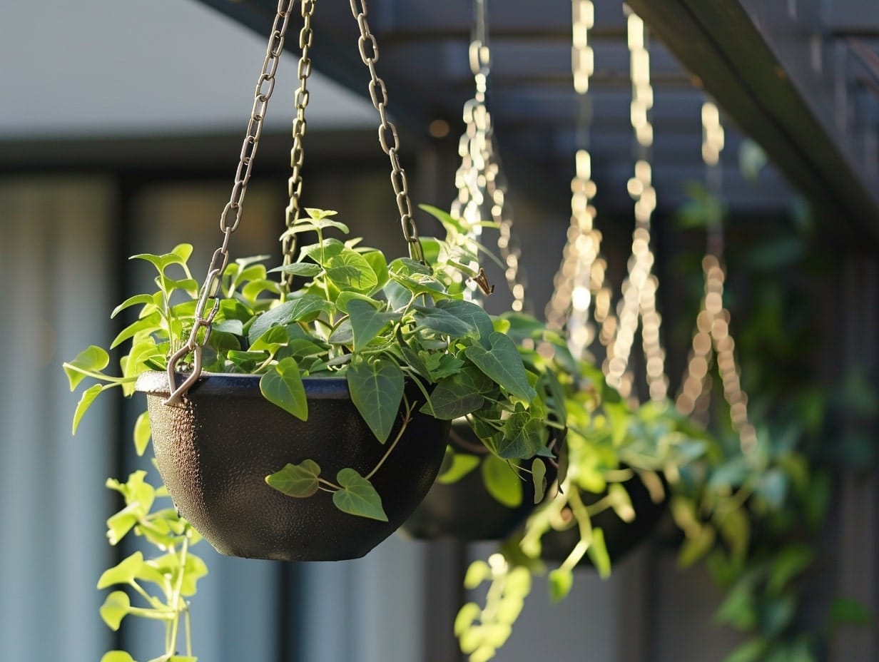 Hanging planters with pulleys