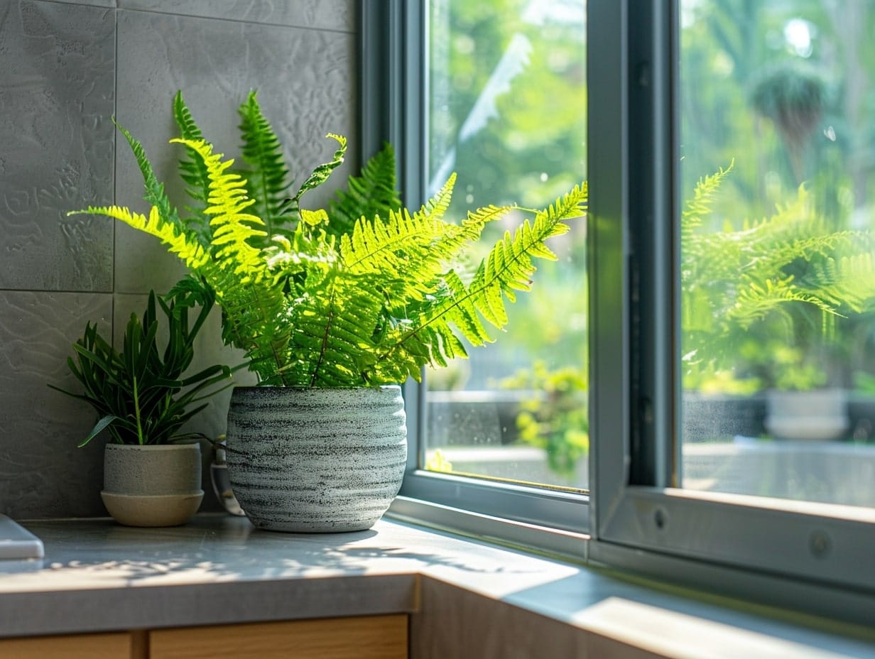 Humidity-loving plants placed in a bathroom