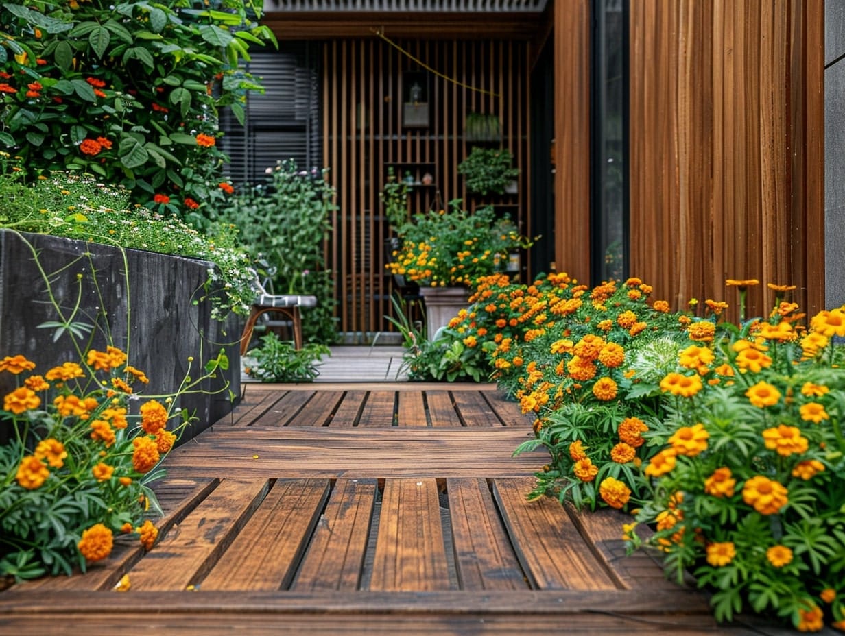 A garden comprising beautiful marigold flowers