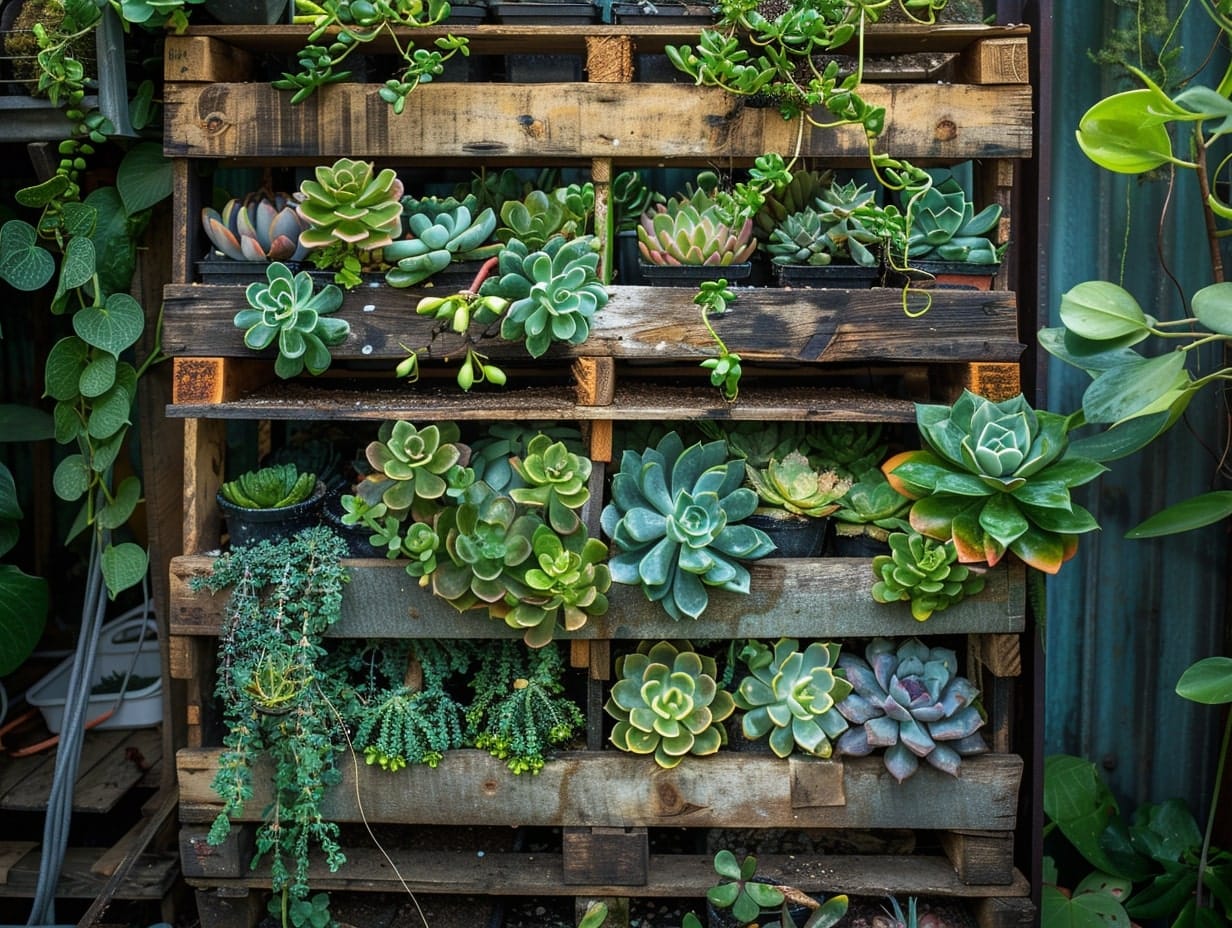 Vertical pallets comprising succulents