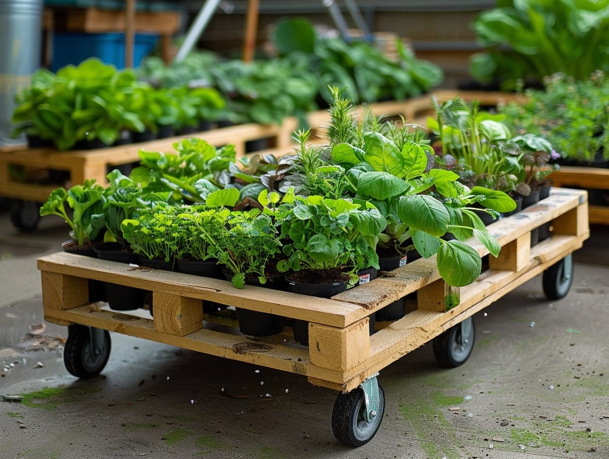 A pallet garden with wheels