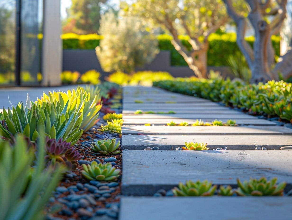 A garden pathway decorated with succulents