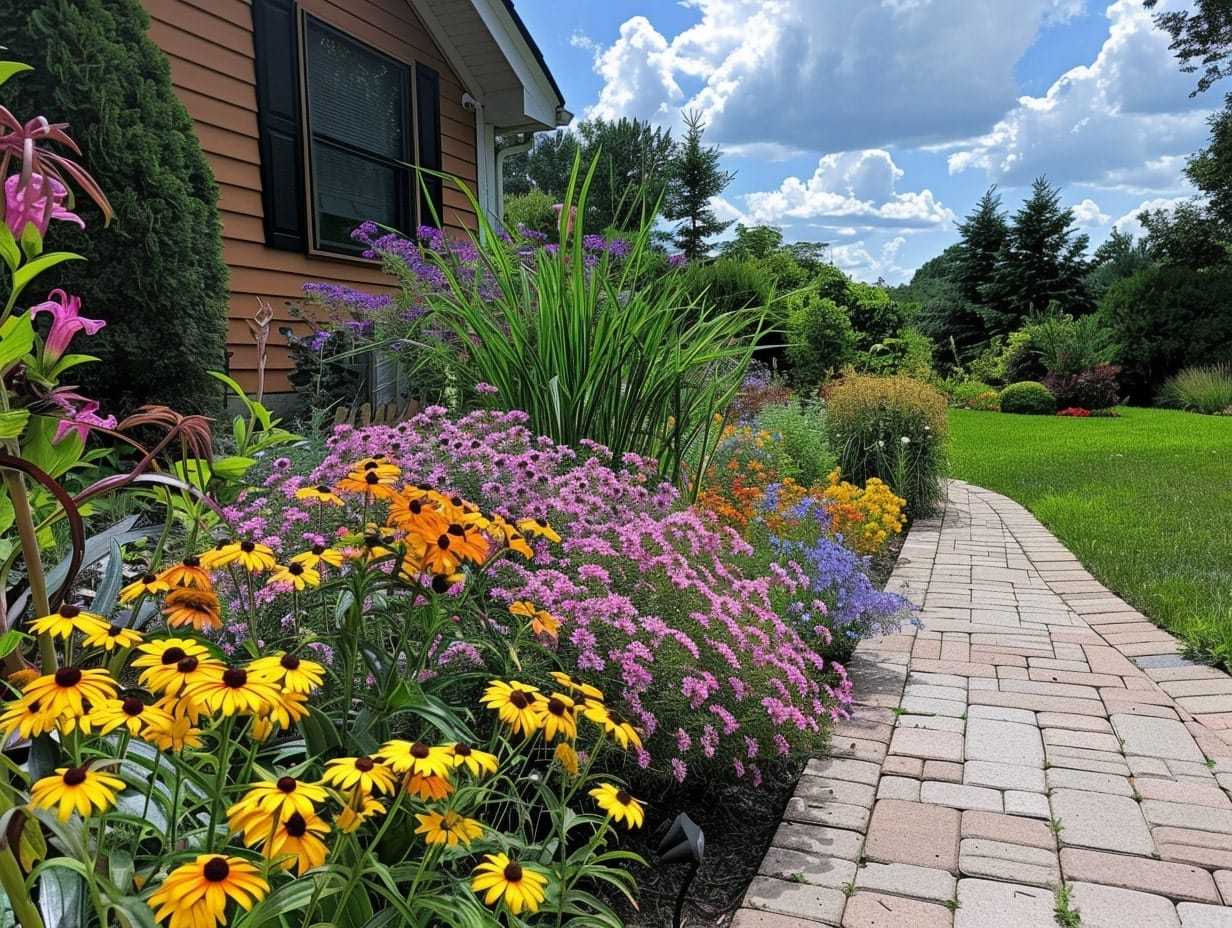 A perennial garden in a backyard