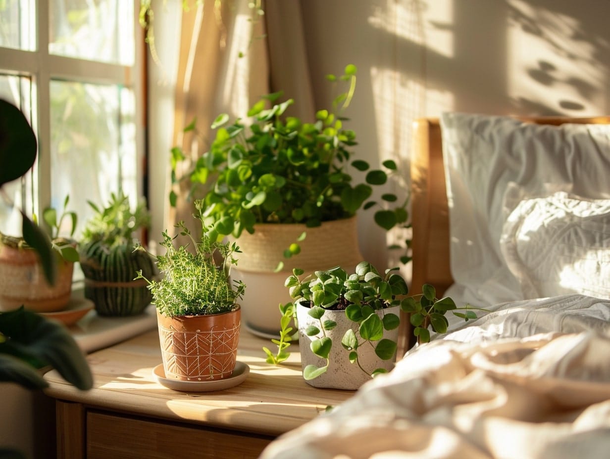 Planters placed on a bedside