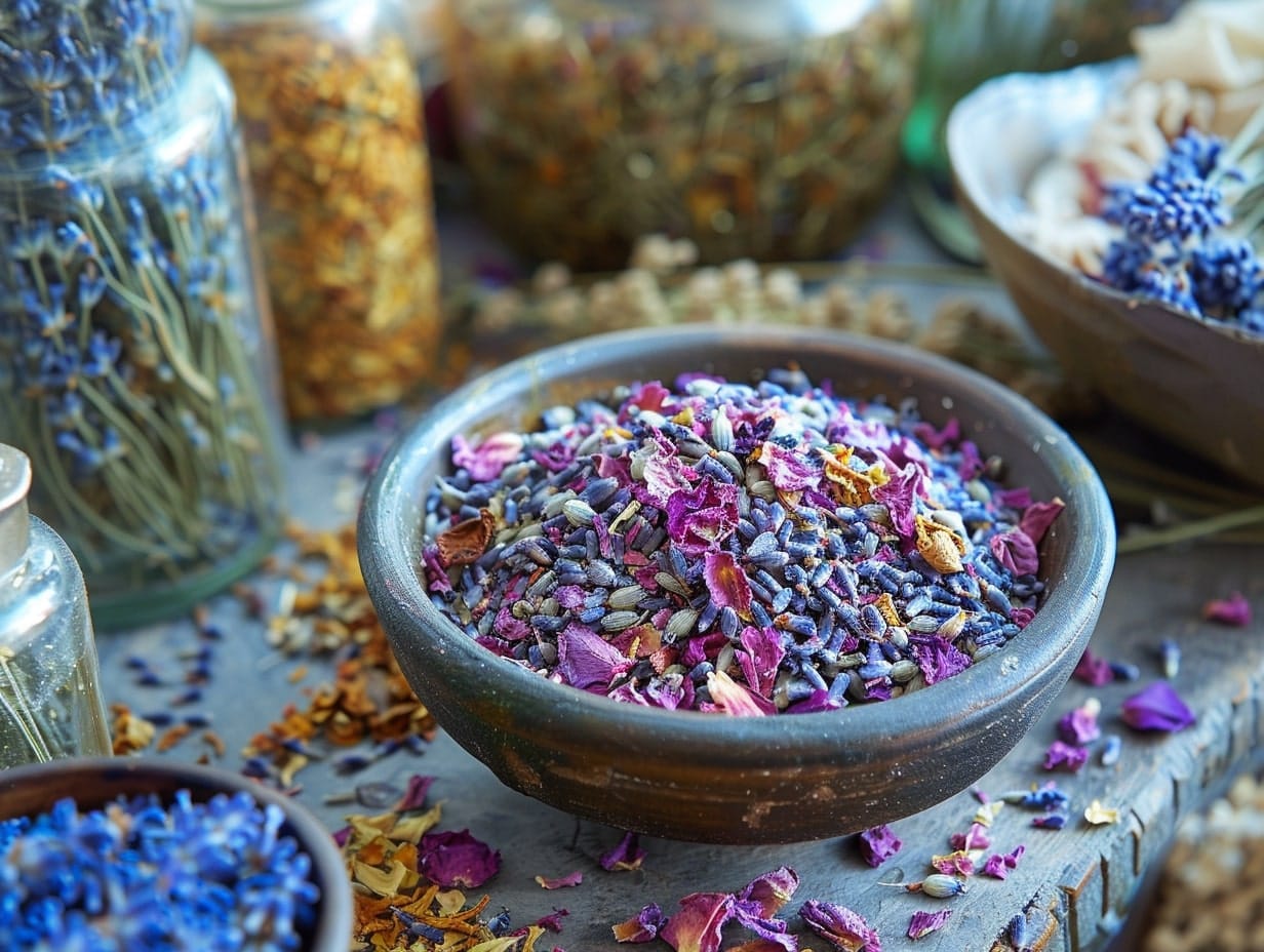 A bowl of potpourri with lavender