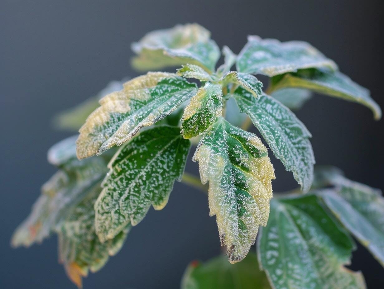 Powdery mildew on plant leaves