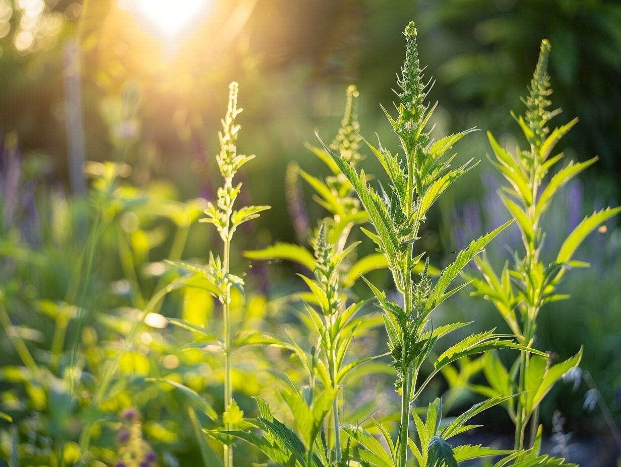 Ragweed plants in a garden causing pollen allergy