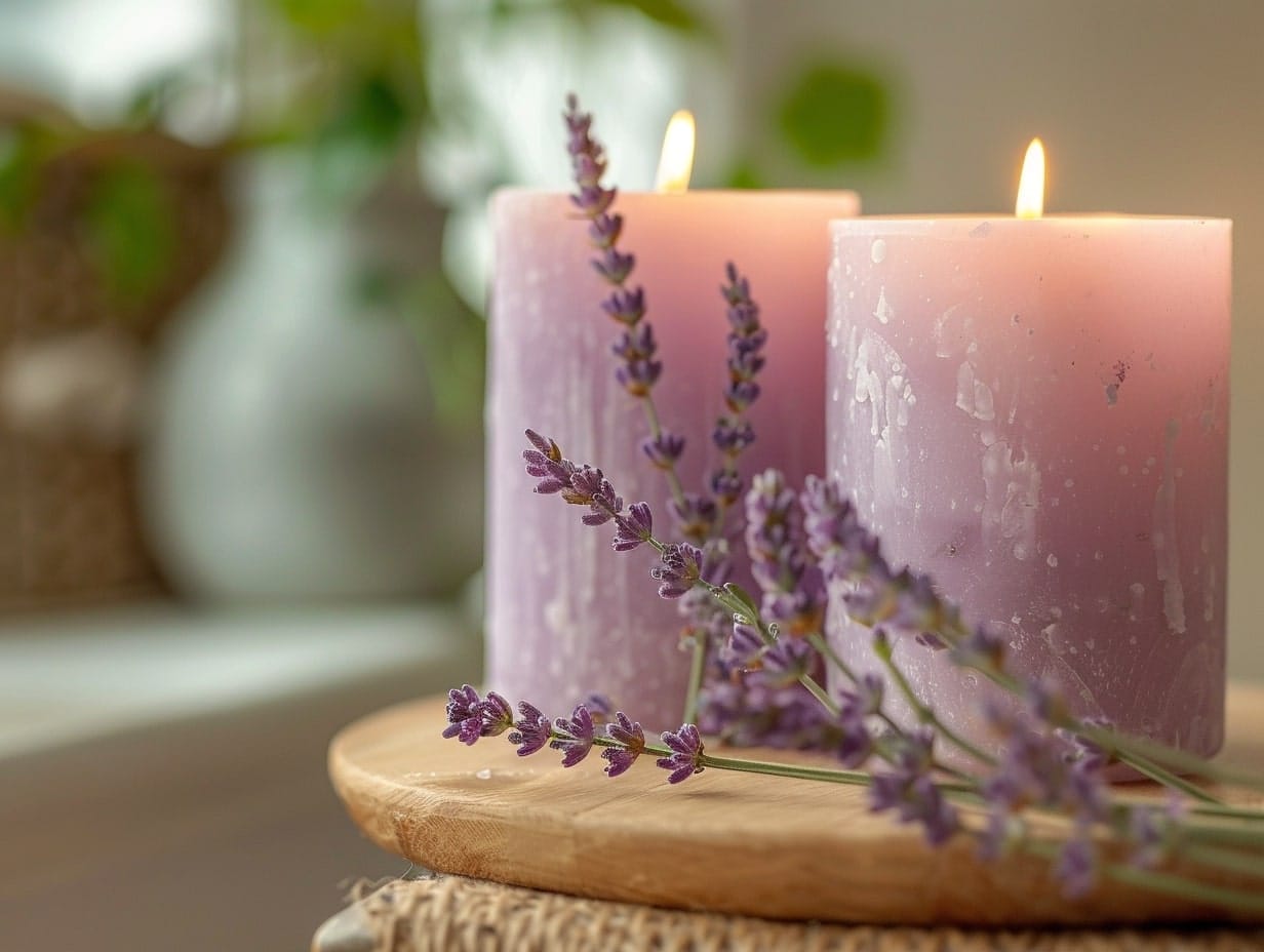 A pair of lavender scented candles for home decor