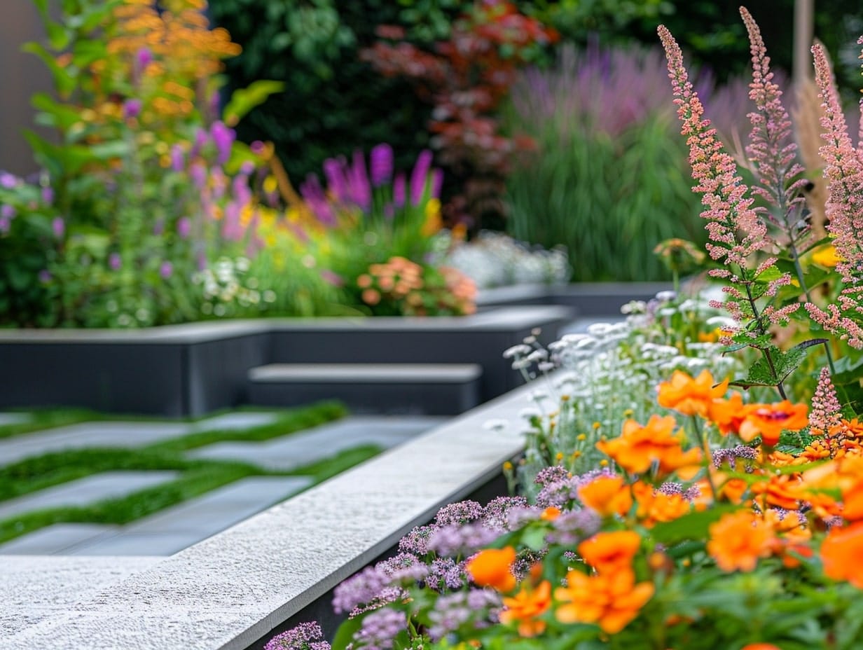 Different areas in a garden designated for flowers that grow in different seasons