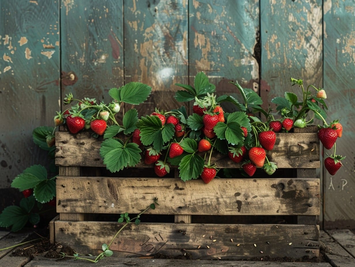 Strawberries grown in a pallet garden