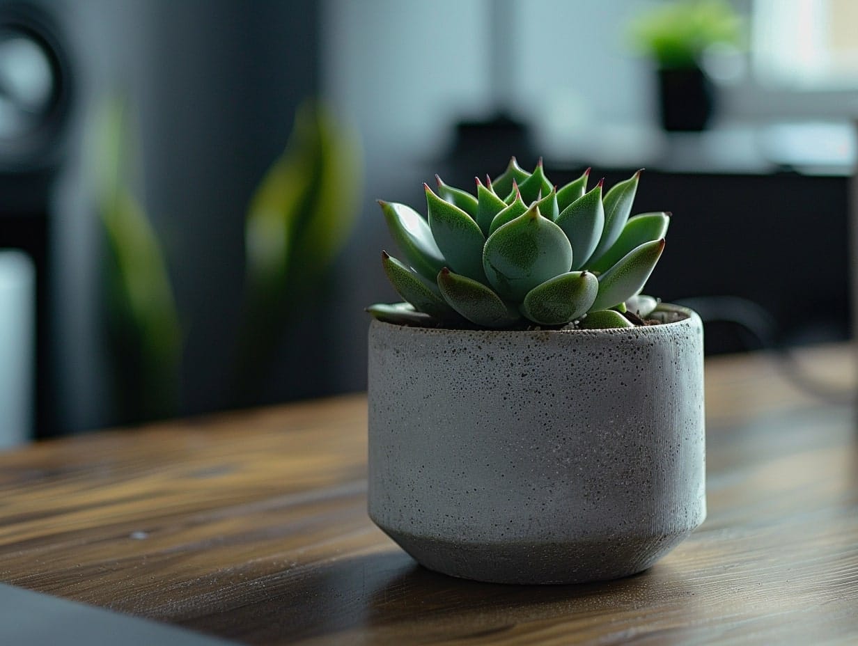 A small succulent pot placed on a home work desk