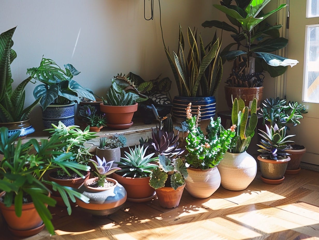 Succulents paired with leafy green plants