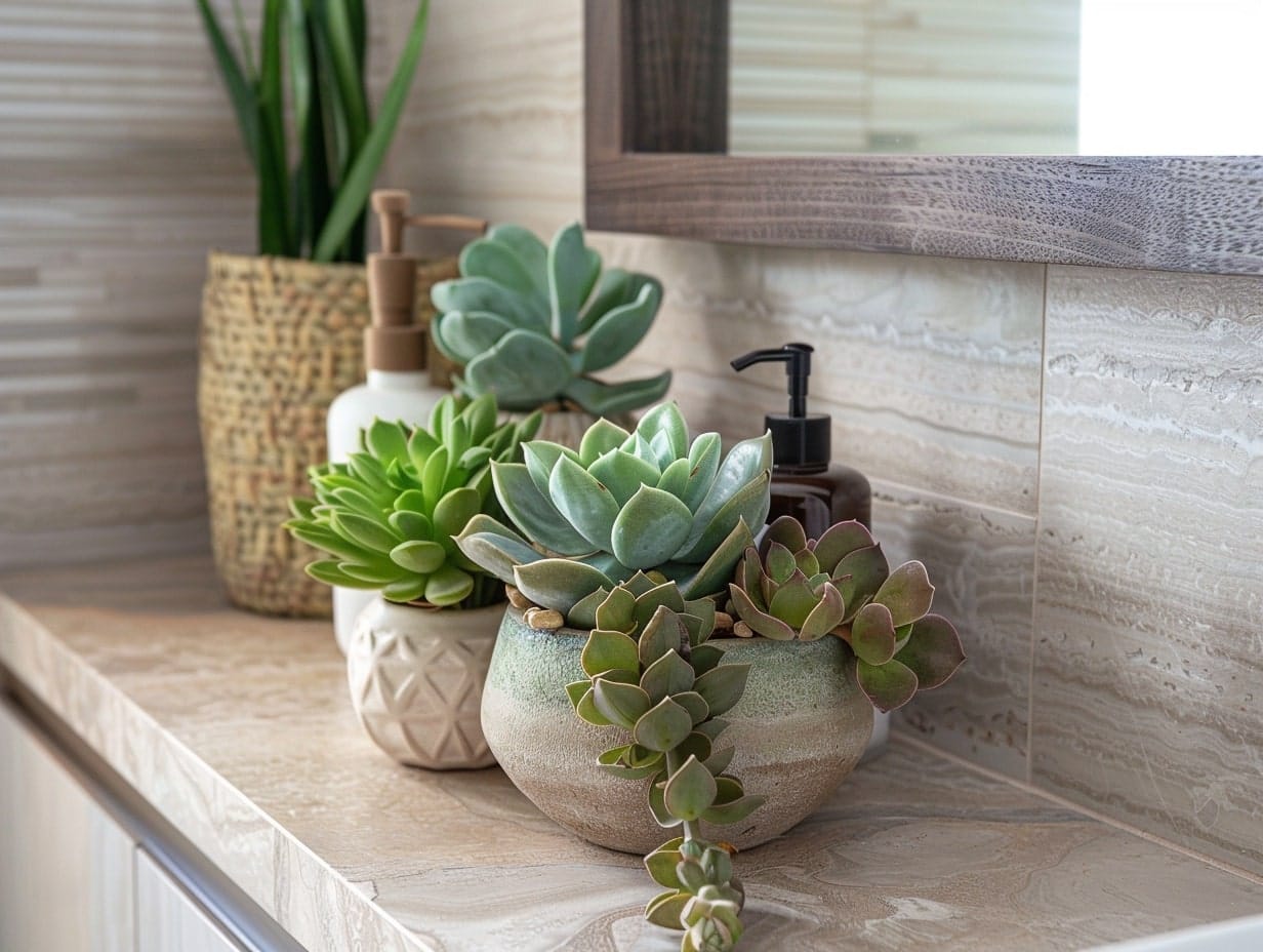 Succulents used for decor purposes in a bathroom