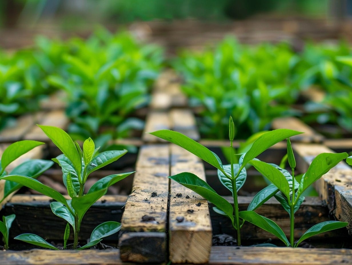 A pallet garden with tea herbs planted in it