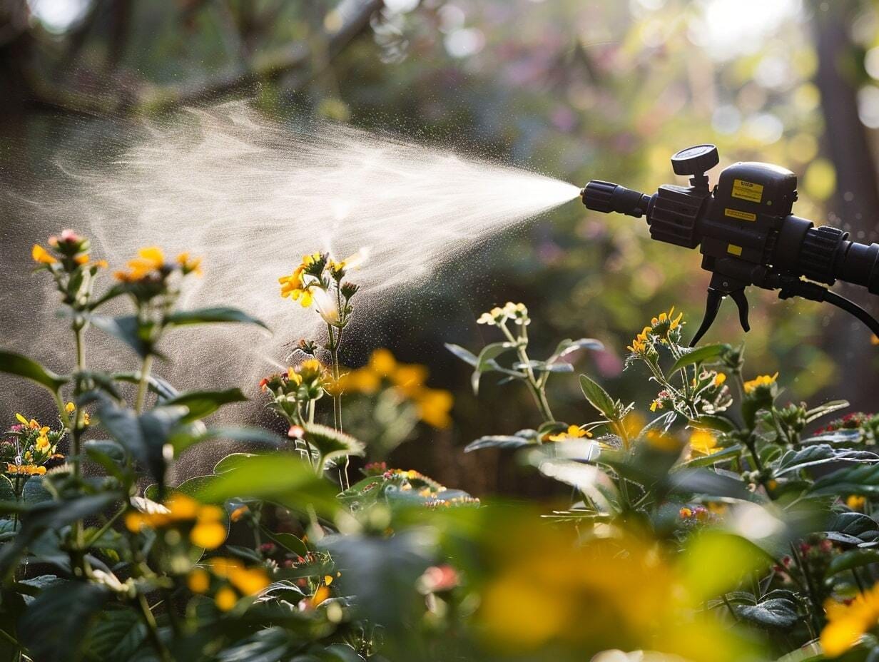 Pesticides being sprayed on garden plants