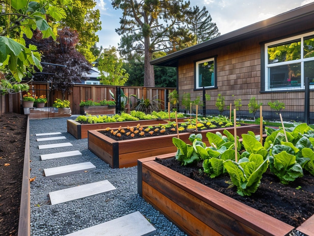 Mini vegetable gardens planted on raised beds