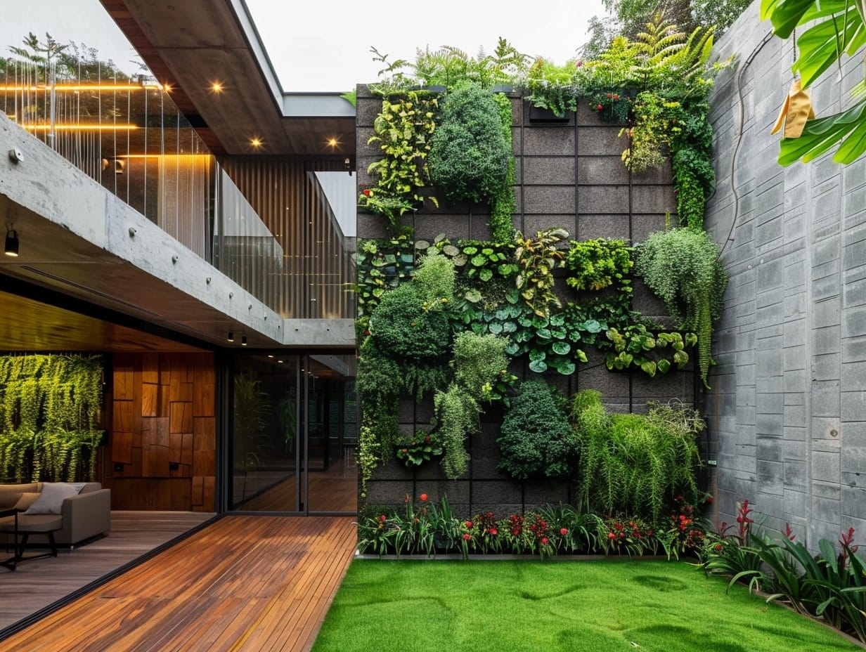 A vertical garden on a garden wall