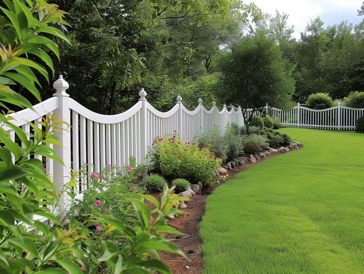 A white picket fence serving as a garden boundary