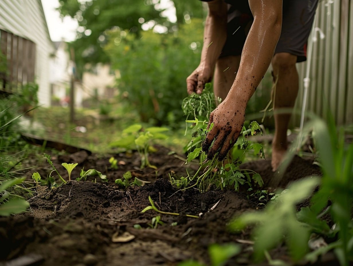 Weeds removed by hand from a garden