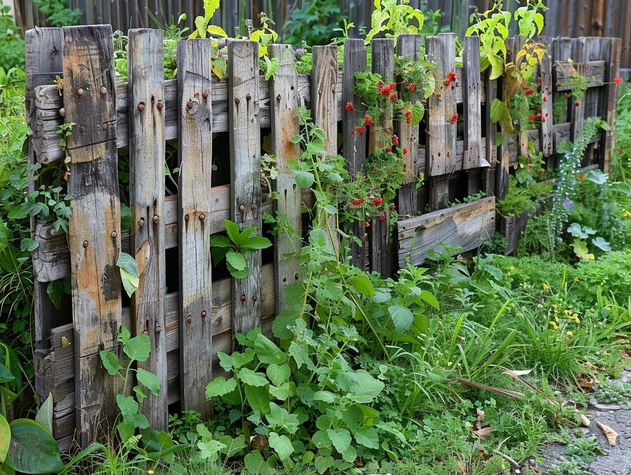 Wooden pallets arranged side by side to create a fence
