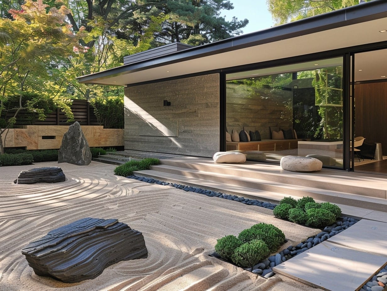 A Zen garden setup with sand and rocks