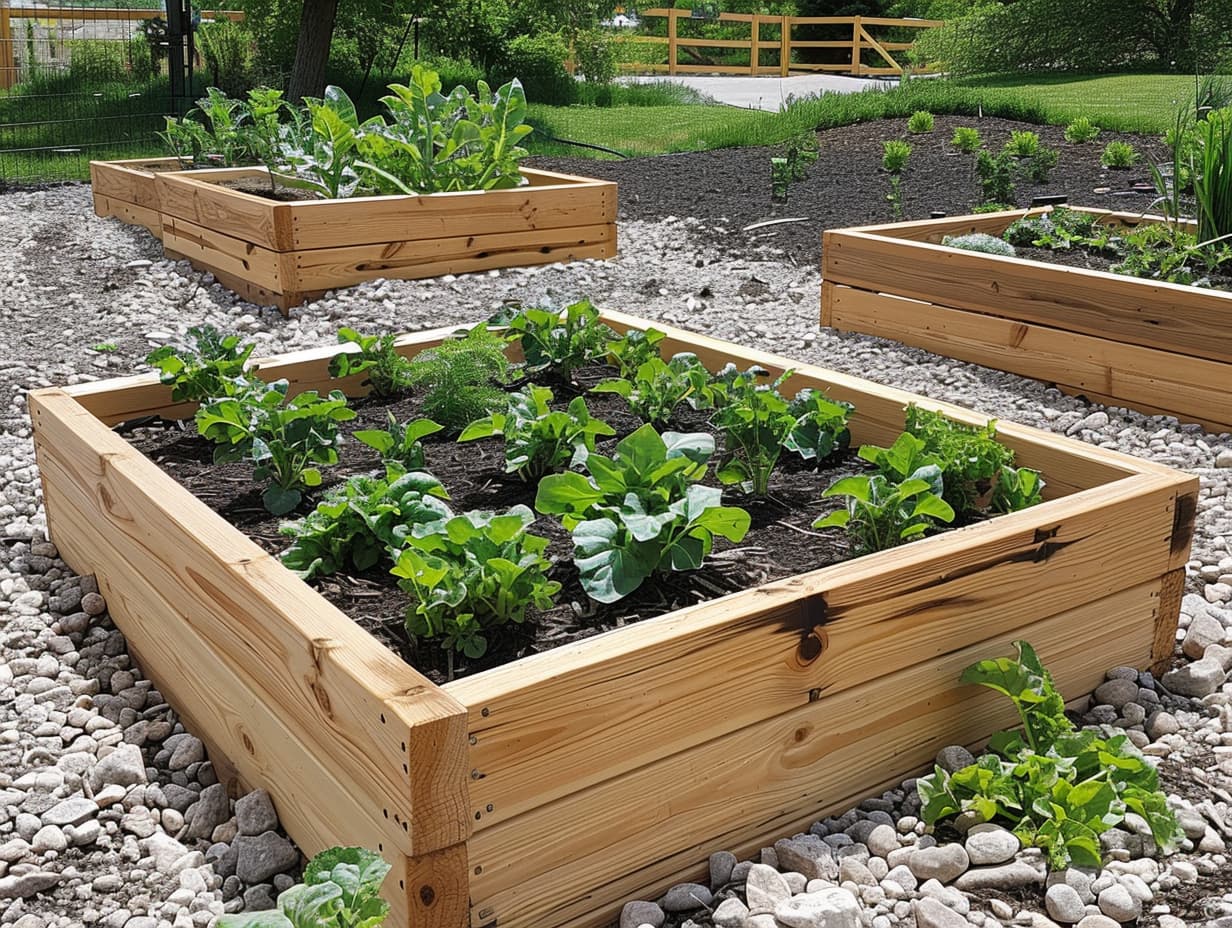 A raised garden bed in a box made from cedar wood