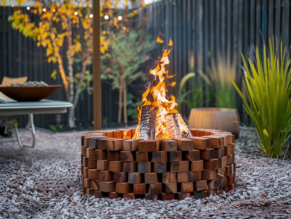 A circular DIY fire pit made from bricks