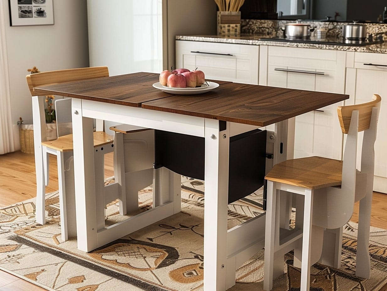 A dual-purpose kitchen table that can be extended for dining or folded compact