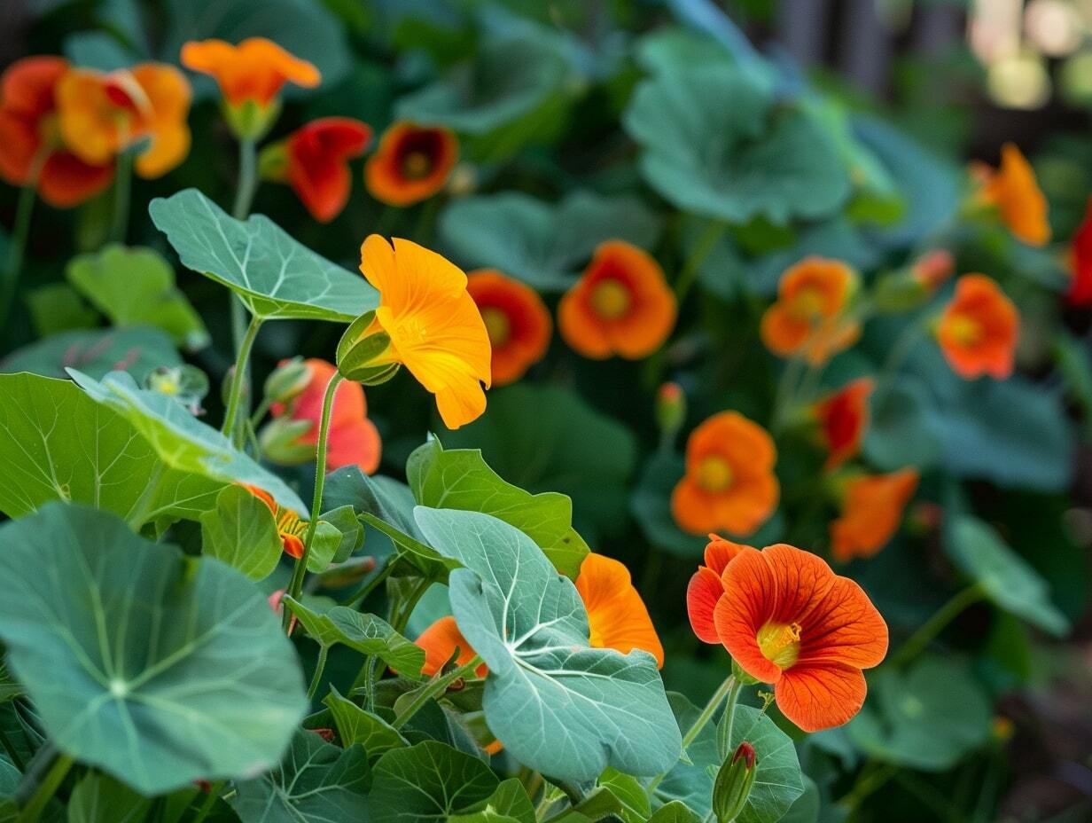 Nasturtium plants in a garden