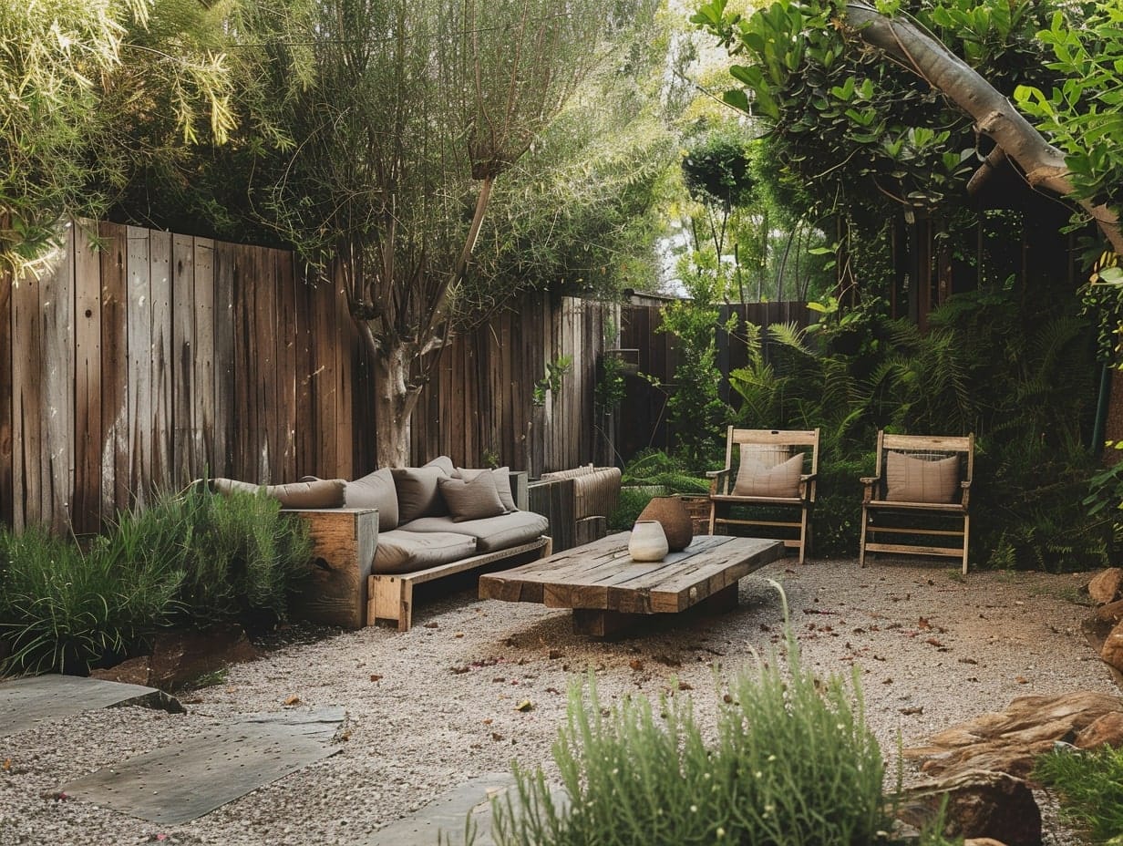 Old furniture repurposed as outdoor furniture for backyard seating
