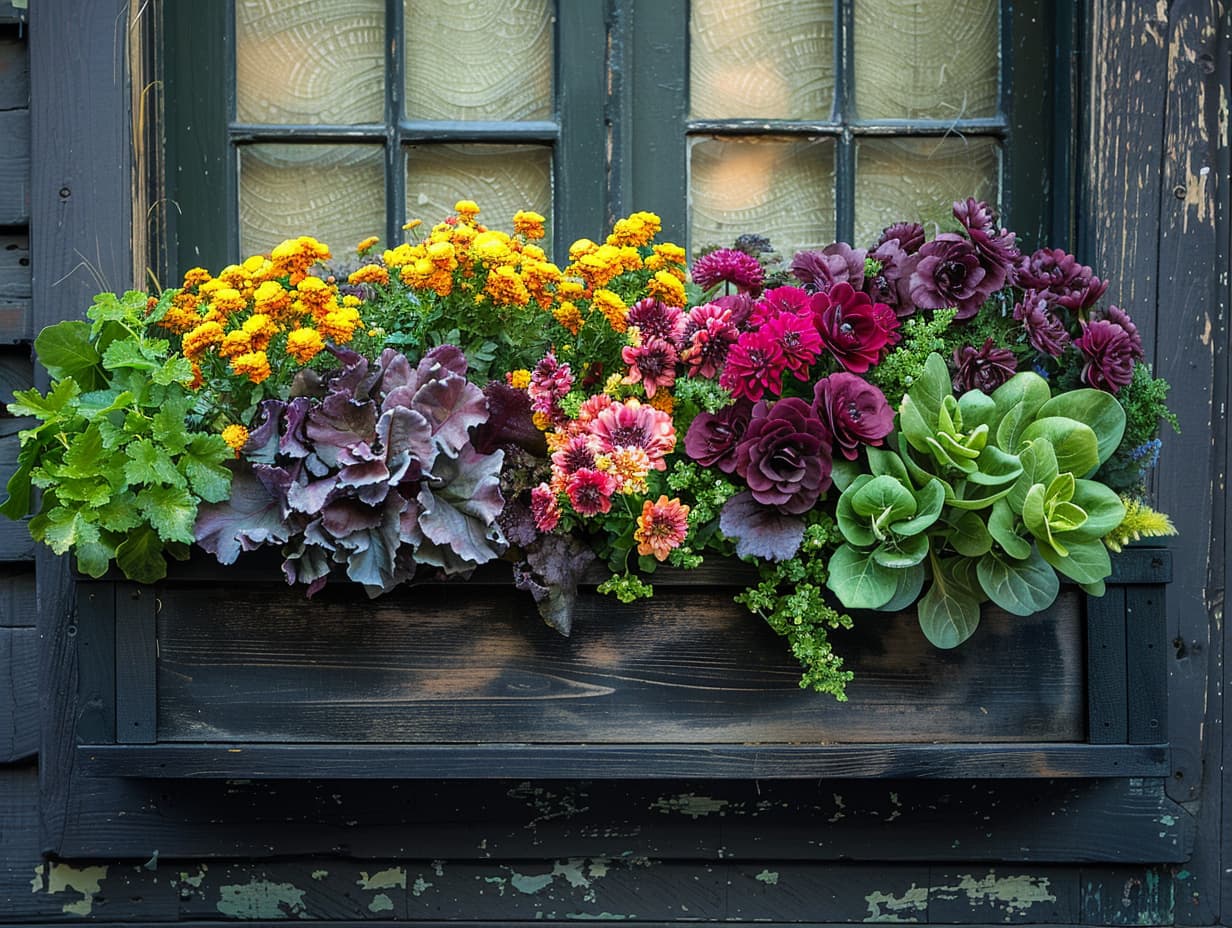 A raised garden bed in a window box