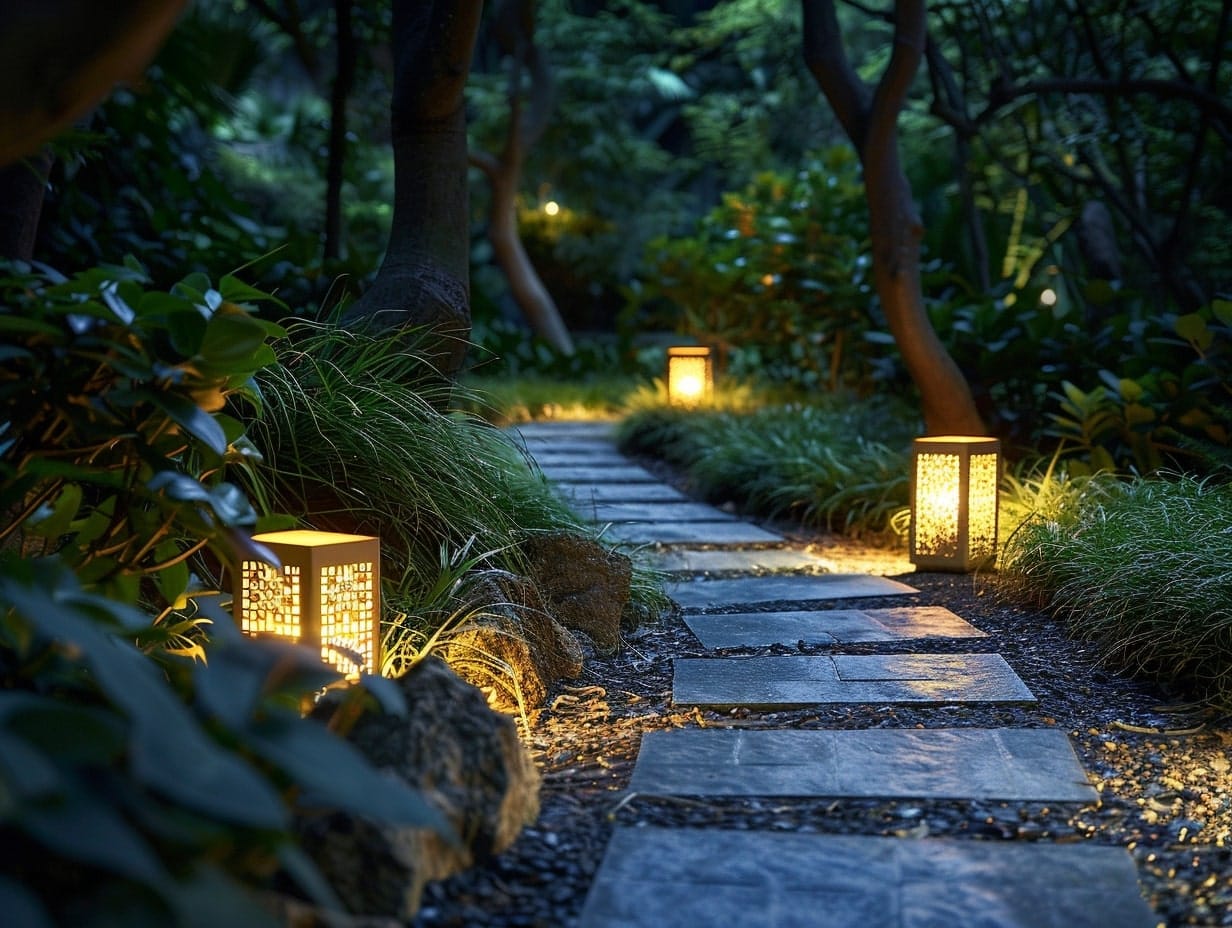 Solar lanterns used to illuminate a garden walkway
