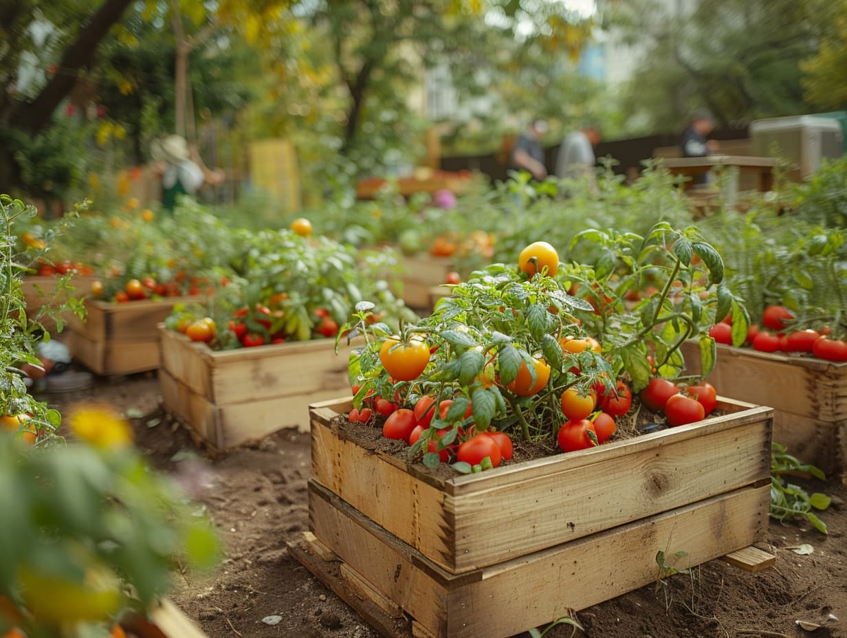 Vacant lots with tomato plants in pallets