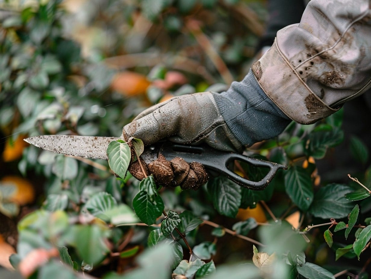 pruning leaves using a knife